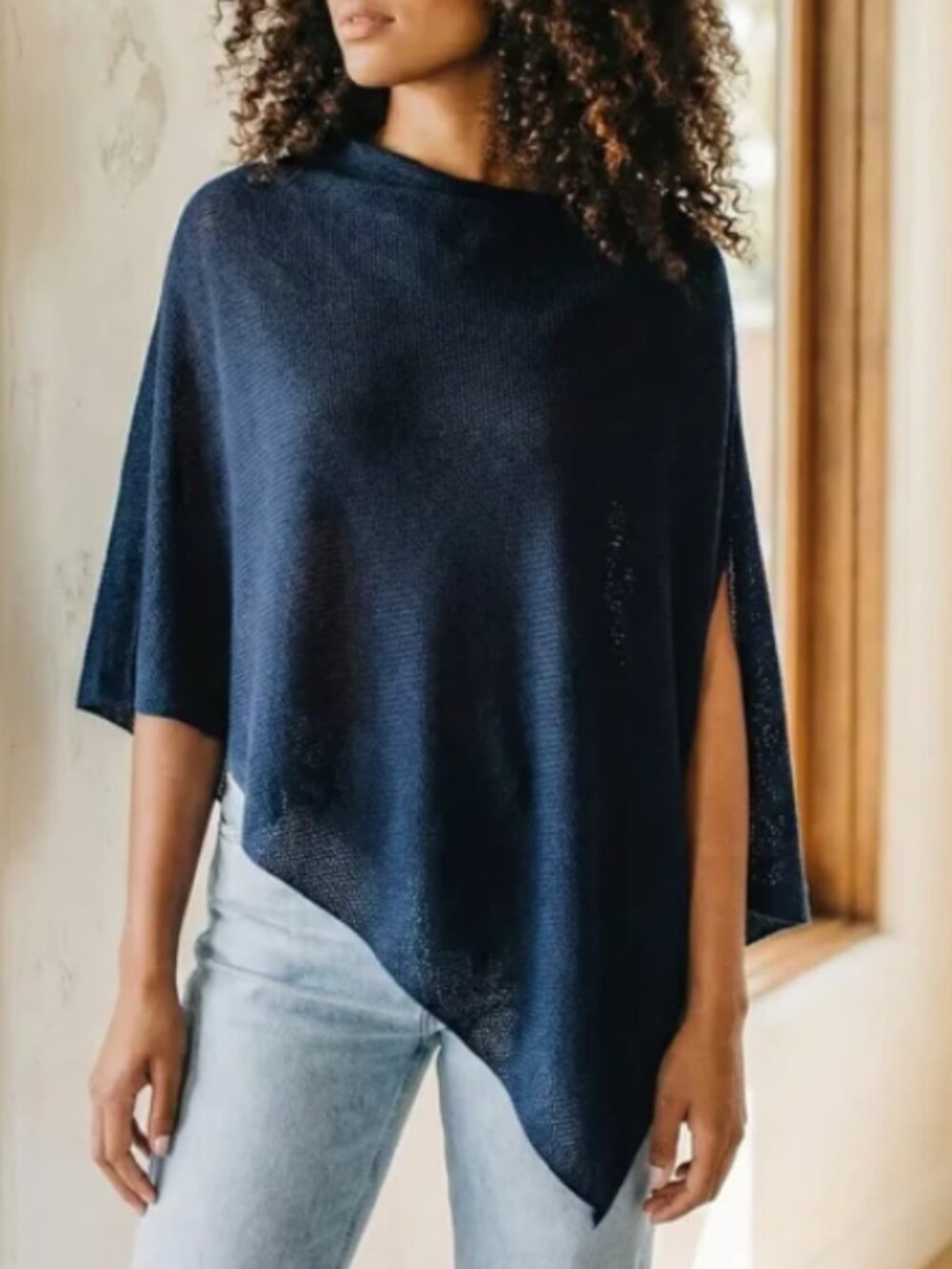 We Are Amma Navy Cocoon Nursing Cover Blanket Pointelle Knit Poncho Mom Baby